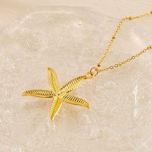 1 Pair Simple Series Classic Starfish Stainless Steel  Gold Color Women's Pendant Necklaces h5 